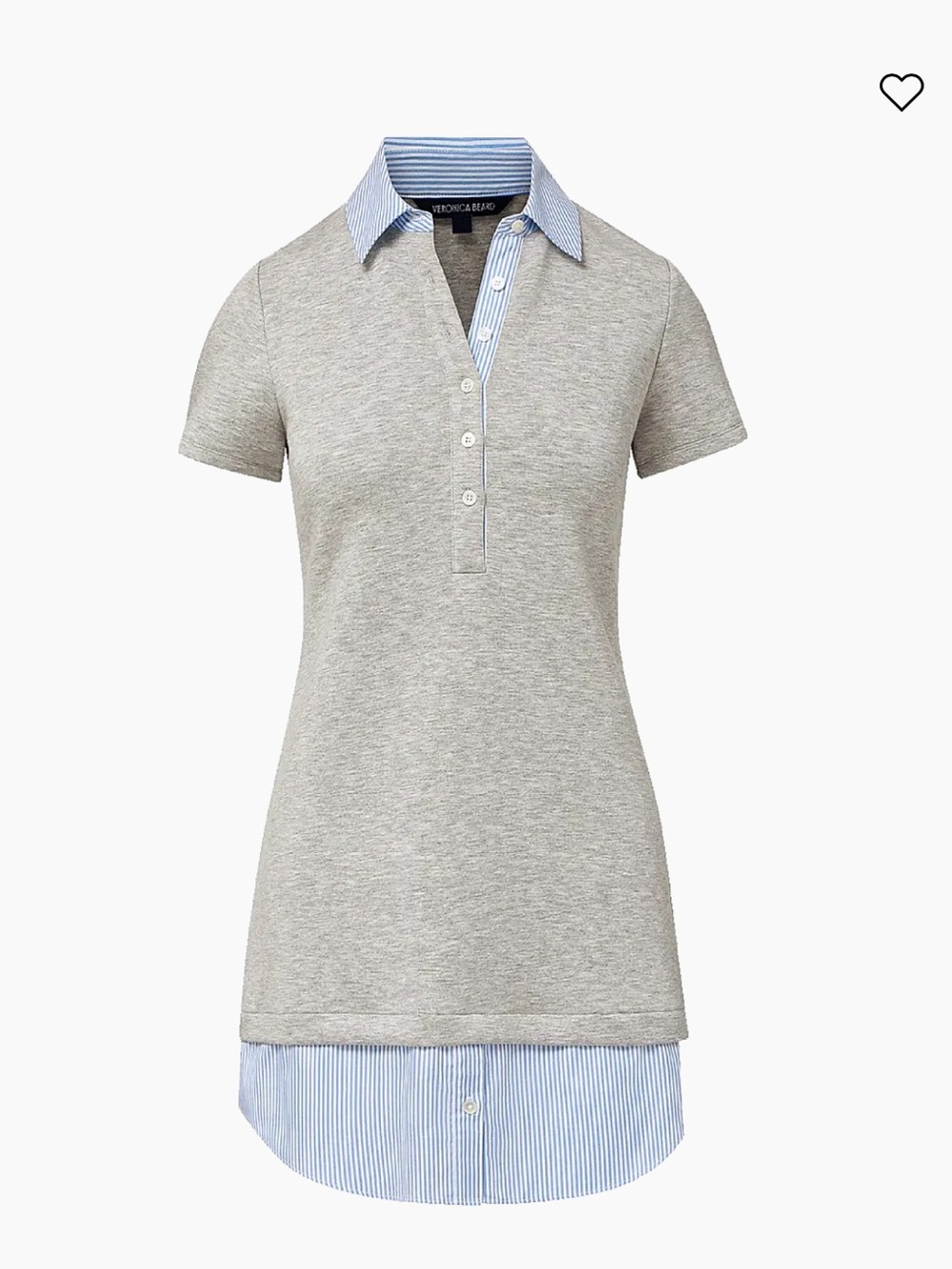 Veronica Beard Gray Polo Dress with Blue-Striped Shirt Hem